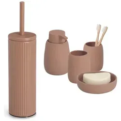 Zeller Present Badaccessoires Set, Mokka, 5-teilig, Keramik - Elegantes 5-teiliges Badaccessoires-Set in stilvollem Mocca. Enthält Seifenspender, Zahnputzbecher, Seifenschale und WC-Bürste. Ideal für eine elegante Badezimmergestaltung und einfache Reinigung.