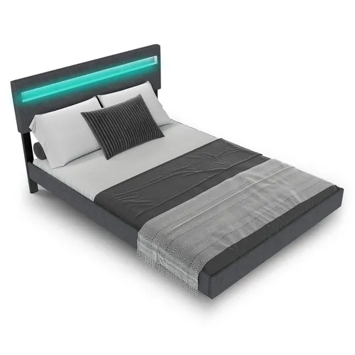 Juskys Polsterbett Lissabon mit LED-Beleuchtung - Stylisches Schwebebett 140 x 200 cm mit integrierter LED-Beleuchtung für stimmungsvolles Ambiente und verstellbarem Kopfteil für individuellen Komfort.