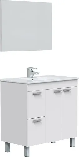 Badezimmer-Set AKTIVA in Weiß glänzend mit Spiegel 80x80x45 von freiraum