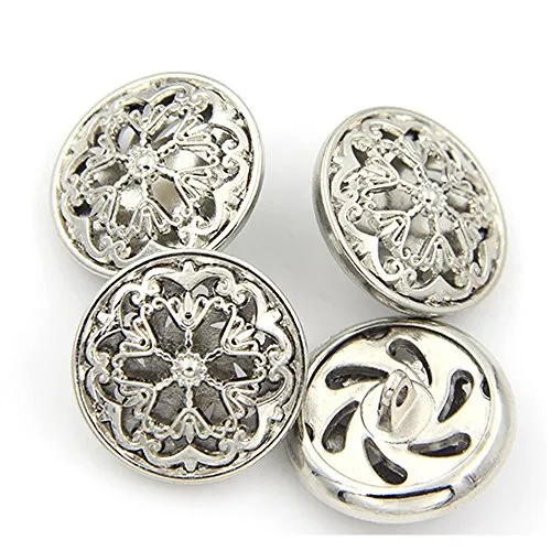 Bestowal 10PCS Kleidet Knopf - Art und Weisehohle Blumen Metallschaft Runder Geformter Metallknopf Satz Nähender Knopf (Silber, 18mm)