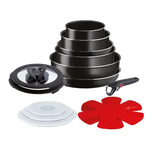Lagostina Ingenio Essential Plus Akku für Töpfe, Aluminium für Gas und Backofen, 17 Stück, 2 Töpfe, 2 Pfannen, Wok, 5 Deckel, 5 Bratpfanne, abnehmbarer Griff