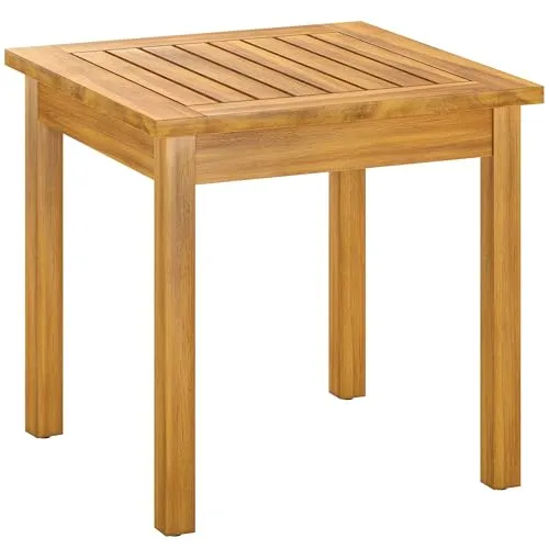 Outsunny Beistelltisch 48 x 48 cm aus wetterfestem Akazienholz - Vielseitiger Gartentisch aus 100 % Akazienholz mit stabiler Lamellenstruktur. Ideal für Balkon oder Terrasse, wetterfest und mit verstellbaren Füßen für sicheren Stand. Perfekt als Ablage für Getränke und Dekorationen.