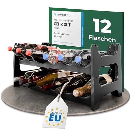 Novaliv Flaschenregal Schwarz für 12 Stück – erweiterbar & stapelbar, Getränkeschrank zur PET-Aufbewahrung, flaches Weinregal für Weinlagerung & Getränkeorganisation, Bottle Organizer, Regal