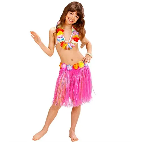 NET TOYS Kinder Hula Rock Hawaii Bastrock rosa Hawaiirock Aloha Partyrock Honolulu Bekleidung Mottoparty Kostüm Zubehör Verkleidung Outfit Fasching