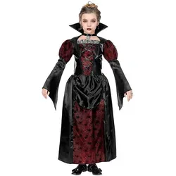 Widmann S.r.l. Hexen-Kostüm Vampirin Dracula - Hexen-Kostüm für Kinder, bestehend aus einem eleganten langen Kleid mit Stehkragen und einzigartigen Spitzeneinsätzen, perfekt für Karneval und Halloween.