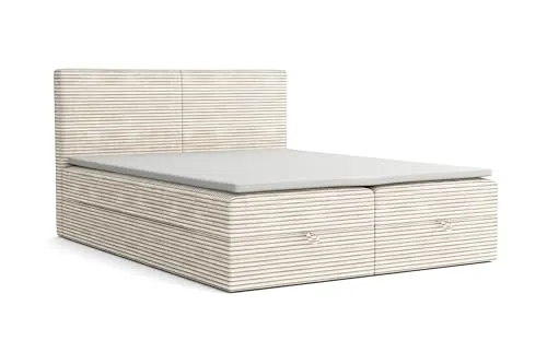 VLR BEDS Boxspringbett mit Bettkasten Cord 1 (Beige, 180 x 200 cm)