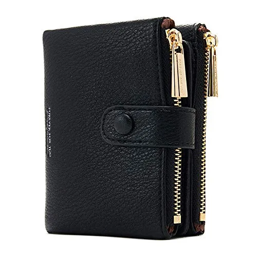 Damen Geldbeutel,PU Leder Portemonnaie Kleine Brieftasche Geldbörse Für Frauen (Schwarz)