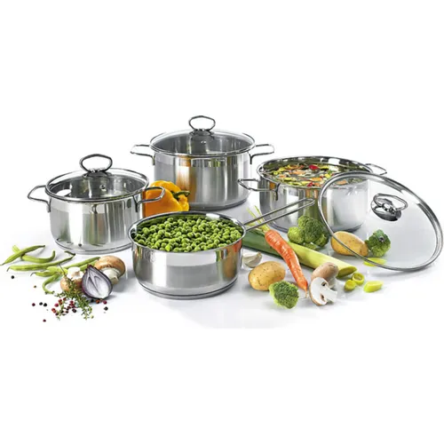 KRÜGER LUENING-0032 Topfset aus Edelstahl, Groß - Hochwertiges Edelstahl-Topfset mit Glasdeckel und Dampfaustrittsloch, ideal für alle Herdarten, inklusive Induktion. Perfekt für vielseitiges Kochen!