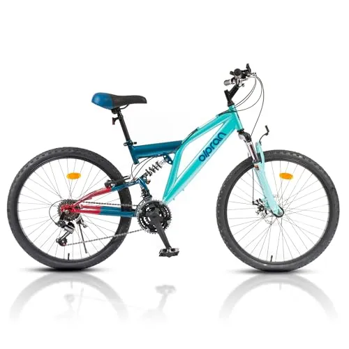 OLPRAN Culex 24 Zoll Kinderfahrrad Blau/Rot – Jugendfahrrad für Jungen & Mädchen, 15-Gang, Scheibenbremse vorne, Federgabel, 15 Zoll Rahmen, Kinder Mountainbike für 128–160 cm