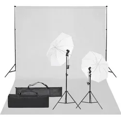 vidaXL Fotostudio-Set mit Beleuchtung und Hintergrund - Fotostudio Zubehör: Das Set bietet hervorragende Beleuchtung mit 5500K Tageslichtlampen und weichen Schirmen für perfekte Fotos. Flexibles Hintergrundsystem inklusive Tragetasche für einfache Mobilität.