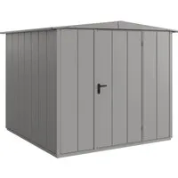 Gartenhaus Hörmann EcoStar Elegant-S Typ 2 RAL9007 - Gartenhäuser, Geräteschuppen & Carports – modernes Satteldach-Gartenhaus aus grauem Metall, ideal für stilvolle Aufbewahrung im Garten.