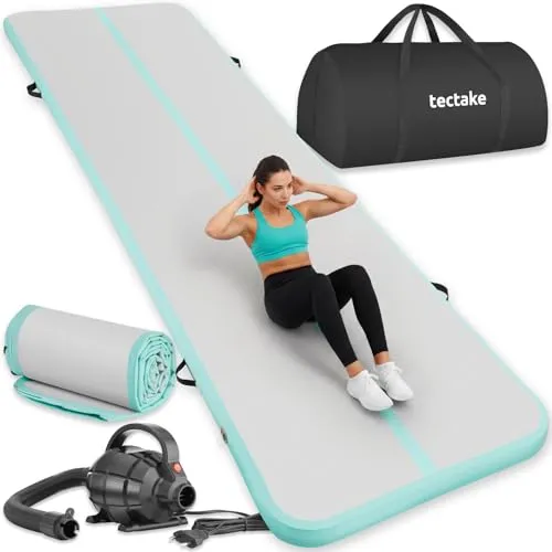 tectake® aufblasbare Turnmatte AirFlexy mit elektrischer Luftpumpe - Tumbling Matten für Fitness und Yoga, vielseitig einsetzbar und schnell einsatzbereit dank elektrischer Luftpumpe – ideal für drinnen und draußen.