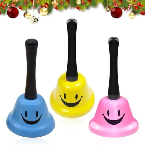 Udbrud 3 Stück Handglocke, Metall Tischglocke Rezeptionsklingel Lustig Lächeln Muster Tischklingel, Ring Service Glocke Multifunktionshandglocke für Schule, Kirche, Hotel, Weihnachten und Hochzeitsser