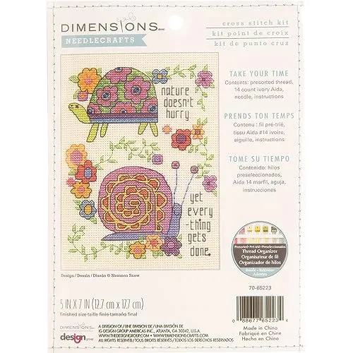 Dimensions Take Your Time Kreuzstich-Set für Anfänger, 12,7 x 17,8 cm, 14 Cnt, elfenbeinfarbener Aida, 4 Stück