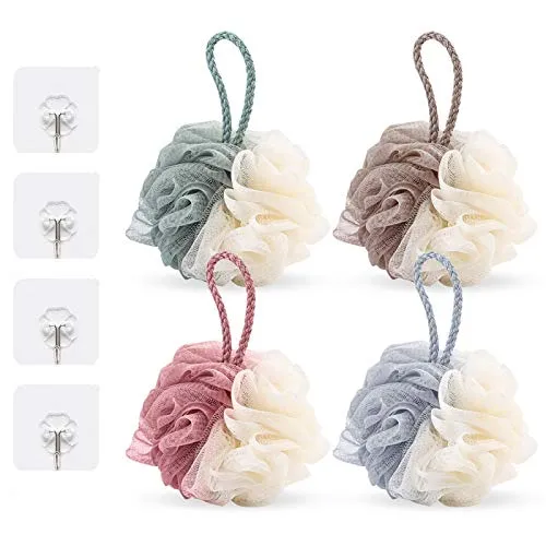 4Stk. Körper Badeschwamm Badeknäuel Duschschwämme Badezubehör Massageschwamm Badeknäuel Badeschwamm mit 4 Selbsklebend Haken