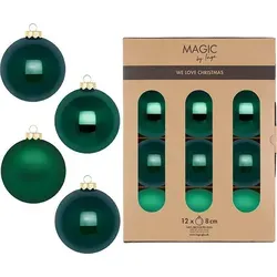 MAGIC by Inge Weihnachtsbaumkugel - 12 Stück Glas Kugeln 8cm in Fir Green - Weihnachtskugeln aus Glas, 12er Set in festlichem Smaragdgrün, ideal für eine einladende Atmosphäre und vielseitig als Christbaumschmuck oder Tischdeko einsetzbar.