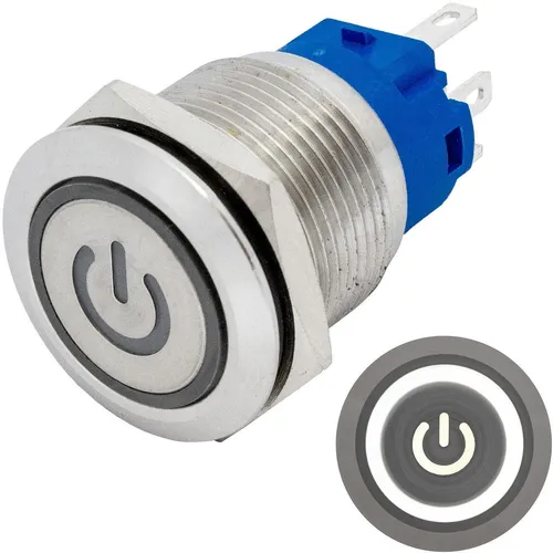 Edelstahl Drucktaster Flach Ø19mm Power LED Kalt Weiß IP65 2,8x0,5mm Pins 250V 3
