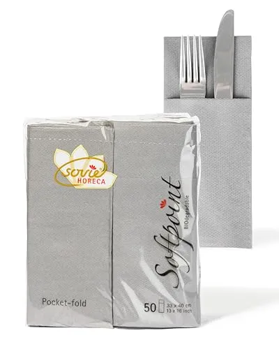 Sovie HORECA Besteckserviette Softpoint Pub, Punkteprägung, einmaliges Volumen 2-lagig, Perfekt für Gastronomie und Private Feiern, 50 Stück, (Grau, 40 x 33 cm)