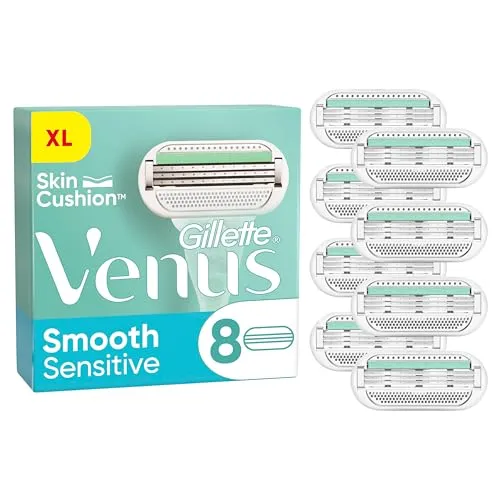 Gillette Venus Deluxe Smooth Sensitive V Edition Systemklingen 8er - Nassrasierer für Damen, speziell entwickelt für empfindliche Haut mit 5 Klingen pro Nachfüllpack für eine sanfte und gründliche Rasur.