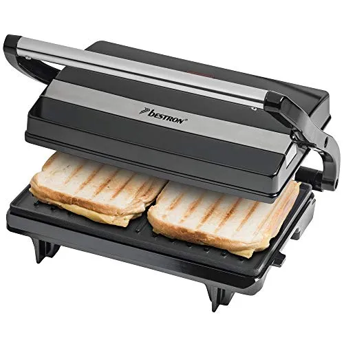 Bestron APM123Z Elektrischer Kontaktgrill - Kompakter Sandwichmaker mit Antihaftbeschichtung für fettfreies Grillen. Ideal für knusprige Paninis und mehr. Leicht zu reinigen und sicher in der Handhabung.