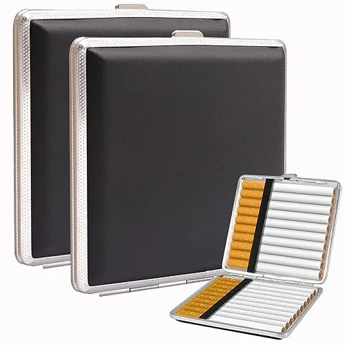 Stück Zigarettenetui aus für 20 Zigaretten, PU-Leder Metall Zigarettencase (Schwarz+Schwarz XXL) 2