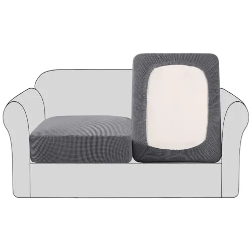 BellaHills Sofa Sitzkissenbezug Stretch Stuhl Schonbezug Spandex Elastic Couch Kissenbezüge Möbelschutz für Sofa Sitzkissen（2 Sitzer Kissen, Grau