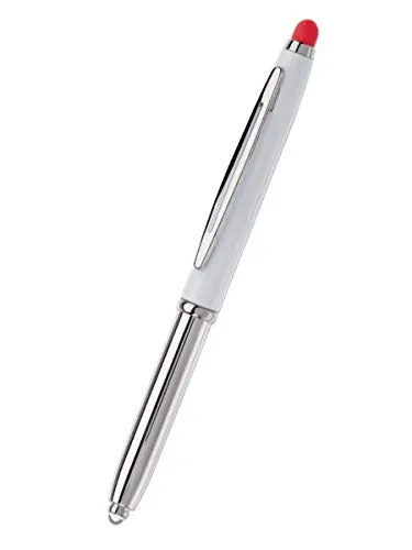 Touchpen Kugelschreiber / mit LED Licht / Farbe: silber/weiß mit roten Stylus