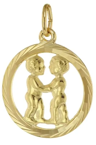 trendor Sternzeichenanhänger Zwilling 333 Gold Ø 16 mm - Kettenanhänger für das Sternzeichen Zwilling (21.05.-21.06.), aus hochwertigem 8-karätigem Gold 333, mit poliertem Motiv und diamantierter Umrandung, Made in Germany.