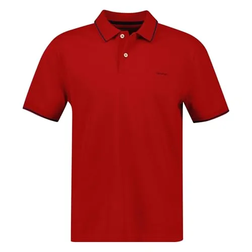 Gant Herren Poloshirt - Tipping Pique Rugger, Kurzarm, Uni Rot (Ruby Red) - Poloshirt für Herren mit normaler Passform, Flachstrickkragen und stilvollen Randstreifen an Ärmelenden und Kragen für einen sportlichen Look.