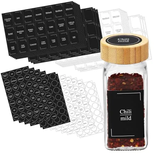 Gewürzetiketten selbstklebend VonBueren | 30 x Bögen Gewürzaufkleber | Etiketten Gewürzgläser | vorgedruckte und blanke Aufkleber | Sticker rund und rechteckig 714 x