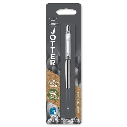 Parker Jotter Kugelschreiber | Edelstahl mit Chromzierteilen | Mittlere Spitze | Blaue Tinte