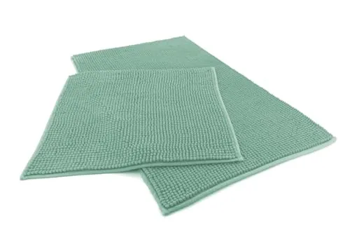 heimtexland ® Badvorleger Chenille Super Flauschig Saugstark Badteppich Badematte Ökotex Typ771 Mint Set 45x50 / 50x80 cm