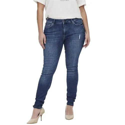 ONLY CARMAKOMA Carwilly Reg DNM Tai Noos Skinny-fit-Jeans - Jeans in Medium Blue Denim, mit mittlerer Taille und Skinny-Fit, die die Beine von der Hüfte bis zum Knöchel umschmeicheln.