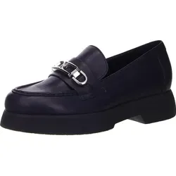Högl Damen Slipper in Blau, Größe 4.5 - Eleganter Stil - Slipper & Loafer aus hochwertigem Glattleder in Dunkelblau mit stylischer silberner Kette und flachem Blockabsatz für ganztägigen Komfort und Stabilität.