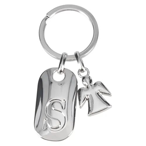 Depesche 11800-021 Silberner Schlüsselanhänger mit Buchstabe S und Schutzengel, Zinklegierung, inkl. farbigem Samtbeutel