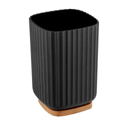Wenko-Wenselaar GmbH & Co. KG WENKO Zahnputzbecher Rotello, Formschöner Zahnbürstenbecher aus Kunststoff und Bambus Detail, Farbe: mattschwarz 25297100
