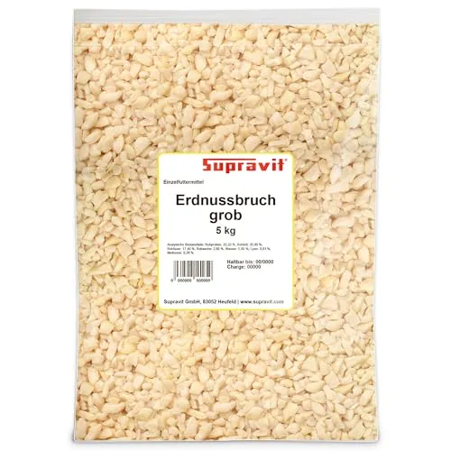 Supravit gehackte Erdnüsse Vogelfutter | fettreiche Erdnusskerne gehackt für Vögel | 5kg Erdnussbruch Fettfutter für Wildvögel - Natürlich und ungesalzen