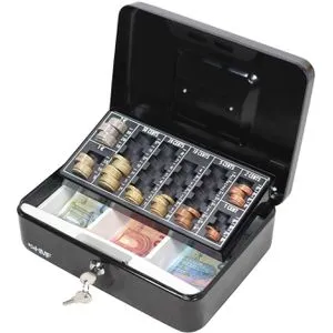 HMF Geldkassette 10022 02, mit Zylinderschloss - Praktische Geldkassette mit Zählbrett und 8 Münzfächern, ideal für sicheres Aufbewahren von Bargeld. Aus robustem Stahl, perfekt für Zuhause oder im Büro.