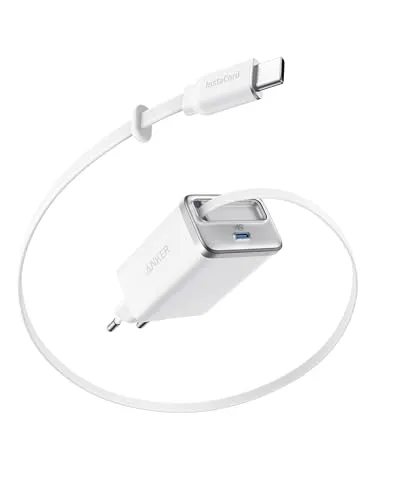 Anker Nano USB-C Ladegerät, 35W Max, kompaktes Netzteil, 2 Anschlüsse, Strapazierfähiges & integriertes Anker InstaCord-Kabel zum Ausziehen, Für iPhone 17/16/15 Serie, iPad, Pixel(Keine Powerbank)
