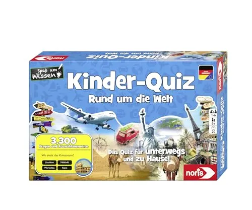 Noris Spiele - Kinderquiz Rund um die Welt, 3300 spannende Fragen für 1-6 Spieler ab 6 Jahren, ideal für wissbegierige Entdecker!