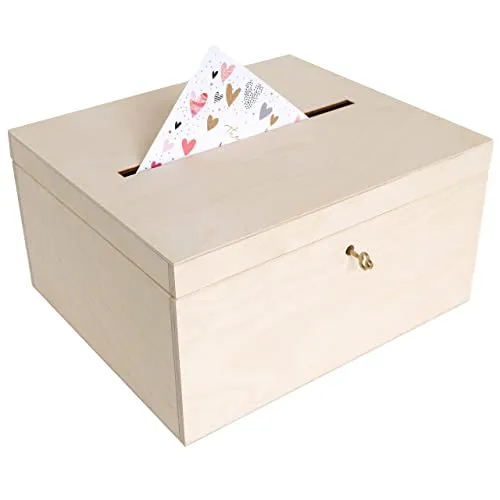 Creative Deco Aufbewahrungsbox Holzkiste - Elegante Holzbox für Hochzeitskarten, mit Schloss und Schlüssel. Ideal zur sicheren Aufbewahrung Ihrer Erinnerungen in stilvollem Design.