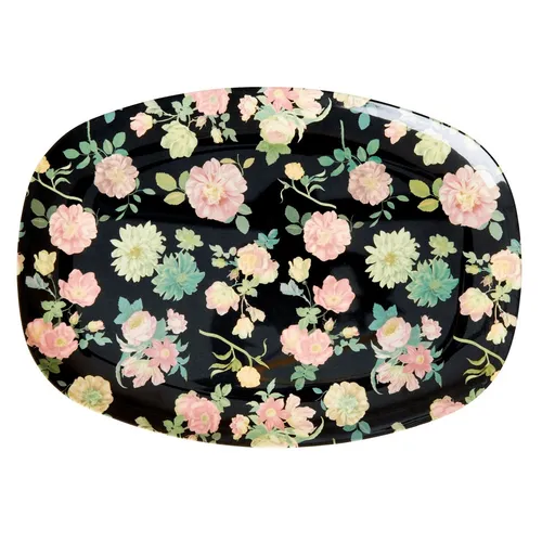 Rice Rechteckiger Teller aus Melamin mit Dark Rose Print