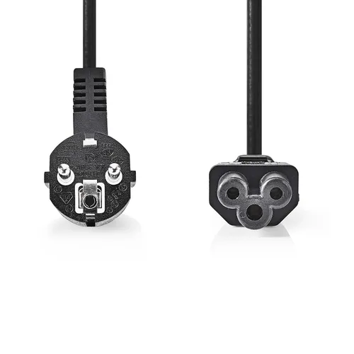 NEDIS Stromkabel IEC-320-C5 - Abgewinkelter Schutzkontaktstecker, 2,00 m lang für sicheren Anschluss von Laptops und Monitoren