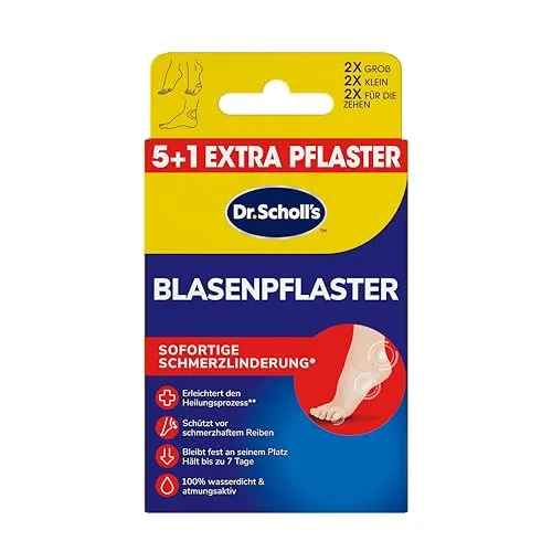 Dr. Scholl's Blasenpflaster, Lindert Blasenschmerzen sofort, 2 große, 2 kleine Pflaster und 2 für die Zehen, 100 Prozent wasserdicht und atmungsaktiv, hält bis zu 7 Tage