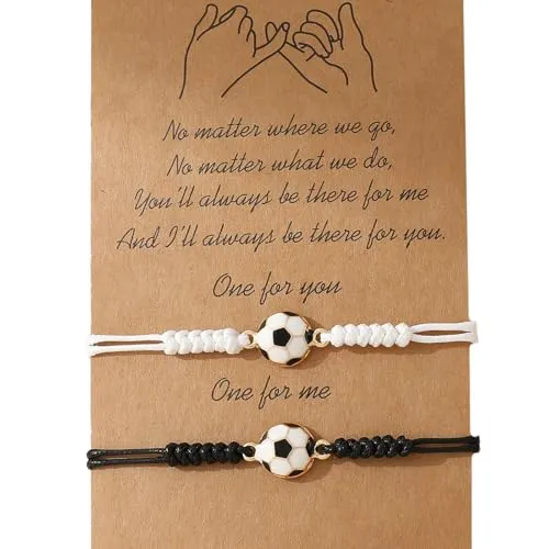 HEVIBK Fußball-Armband, verstellbarer Fußball-Anhänger, Freundschaft, geflochtenes Seil, Armbänder (Gold-Schwarz & Weiß)