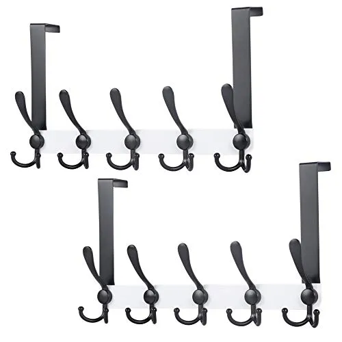 Dseap Türgarderobe zum Einhängen, Edelstahl Türhaken Innenseite, Türhakenleiste, Kleiderhaken Tür, Türaufhänger, für Kleidung Hut Handtuch Mantel, mit 5 Dreifachhaken, Weiß & Schwarz, 2er Set