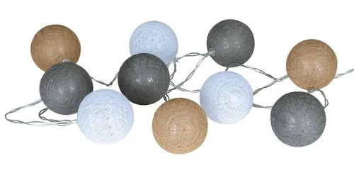 Levandeo® Lichterkette mit 10 LED Baumwollkugeln in Braun und Weiß