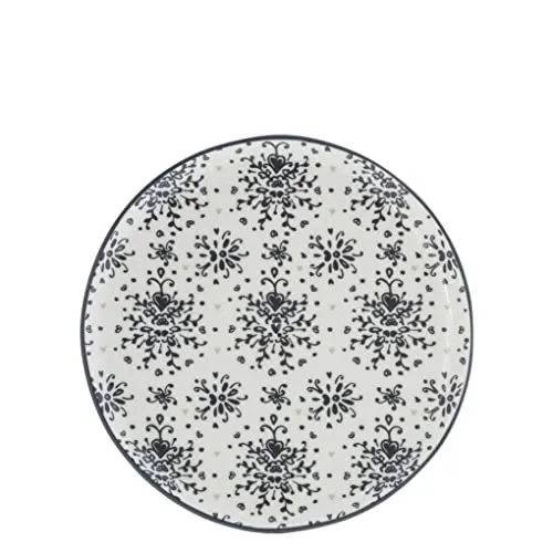 Bastion Collections Dessertteller Baroque flower Keramik weiß schwarz D19cm Keramikgeschirr Kuchenteller Küche gedeckter Tisch BC Dessert Plate