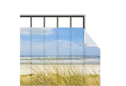 Bilderdepot24 Balkonsichtschutz Natur Meer Strand - Gestalte deinen Außenbereich stilvoll mit unserem Balkonsichtschutz! Das hochwertige Meshgewebe bietet effektiven Wind- und Sichtschutz, ist langlebig und wetterbeständig. In verschiedenen Größen erhältlich, inklusive Kabelbinder für eine einfache Montage.