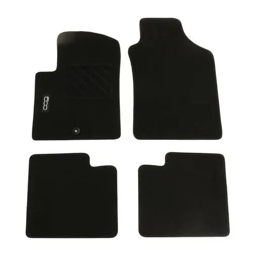 FIAT Original Textilmatten für 500 & 500C - Automatten für Fiat 500 & 500C bis 2012, 4-teiliges Set mit Druckknopf-Befestigung, langlebige Velour-Materialien und elegantes Design mit weißem 500 Logo.